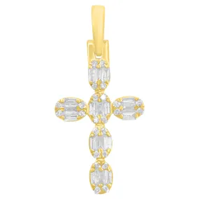 Mini Baguette Oval Cross .42cttw Diamond Pendant 10K Gold