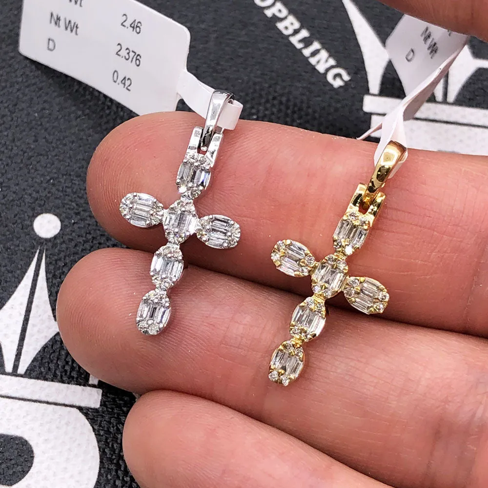 Mini Baguette Oval Cross .42cttw Diamond Pendant 10K Gold