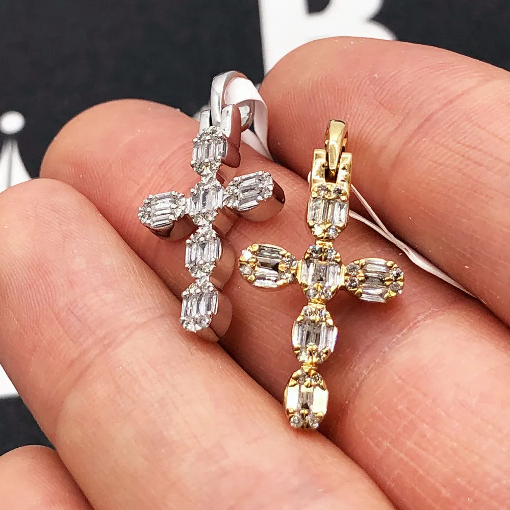 Mini Baguette Oval Cross .42cttw Diamond Pendant 10K Gold