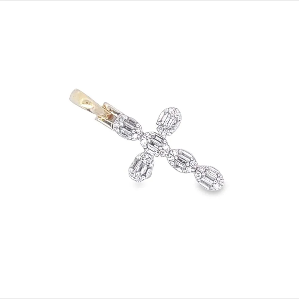 Mini Baguette Oval Cross .42cttw Diamond Pendant 10K Gold