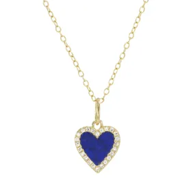 Mini Blue Lapis Heart Necklace With Diamonds