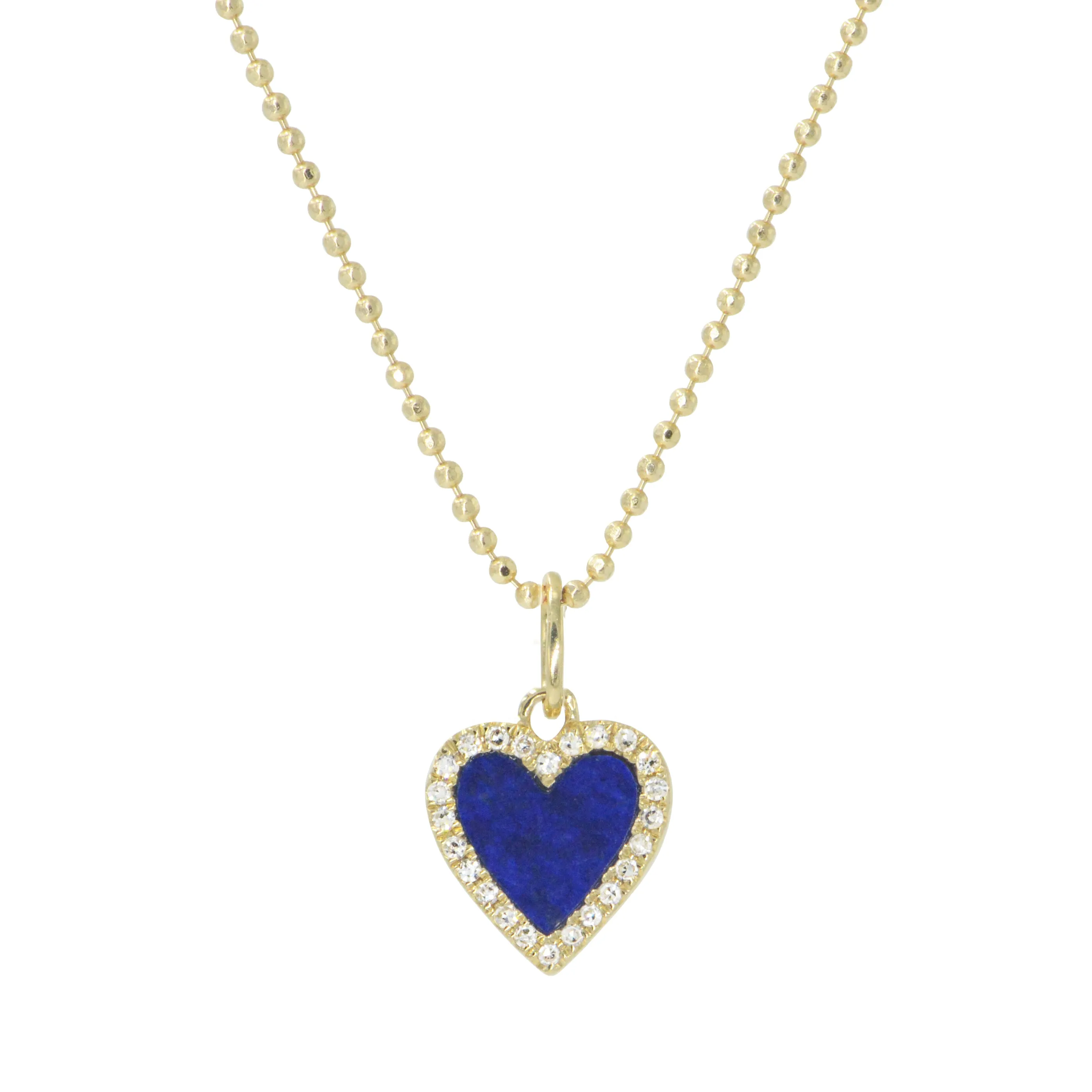 Mini Blue Lapis Heart Necklace With Diamonds