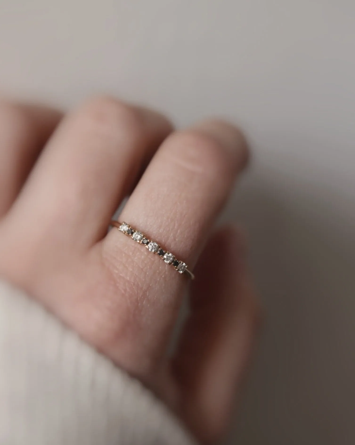 Mini Brigitte Ring with Black and White Diamonds Reversed