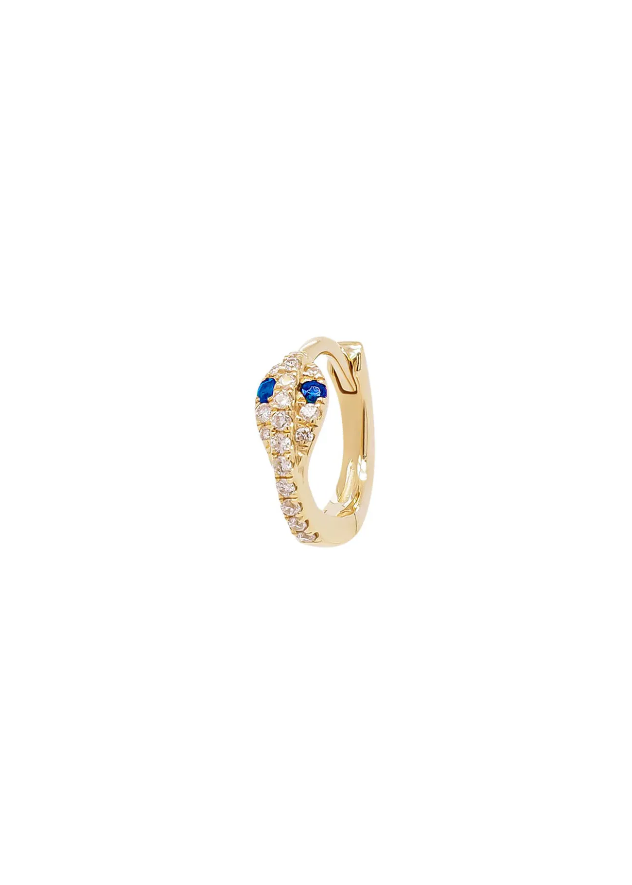 Mini Diamond Snake Huggie - Sapphire Eyes: Yellow Gold