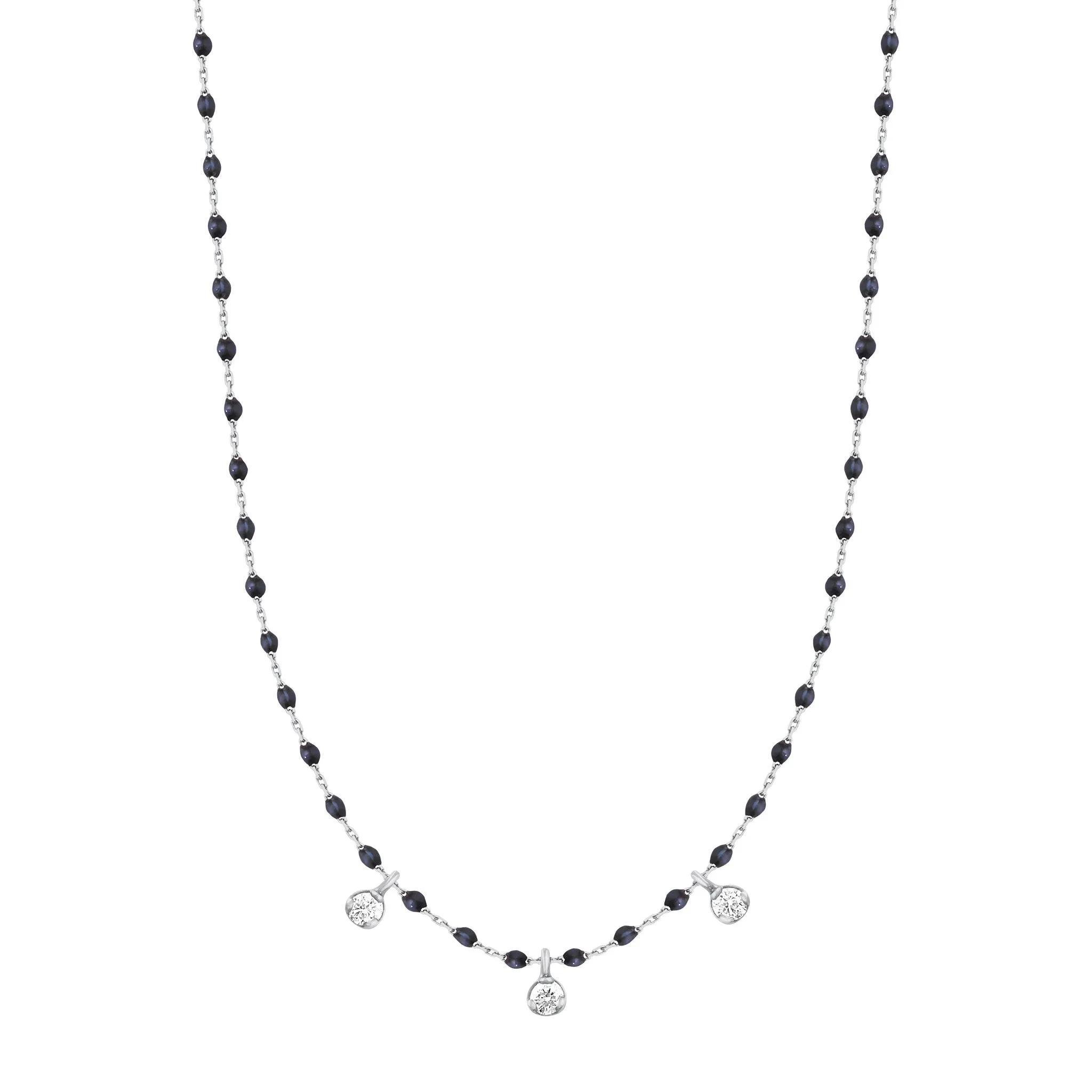 Mini Gigi Black necklace, White Gold 3 diamond, 16.5