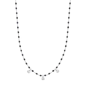 Mini Gigi Black necklace, White Gold 3 diamond, 16.5