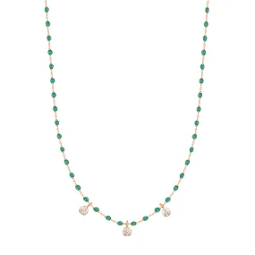 Mini Gigi Emerald necklace, Rose Gold 3 diamond, 16.5