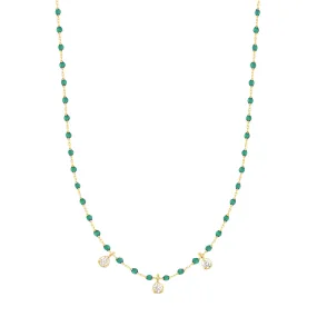 Mini Gigi Emerald necklace, Yellow Gold 3 diamond, 16.5