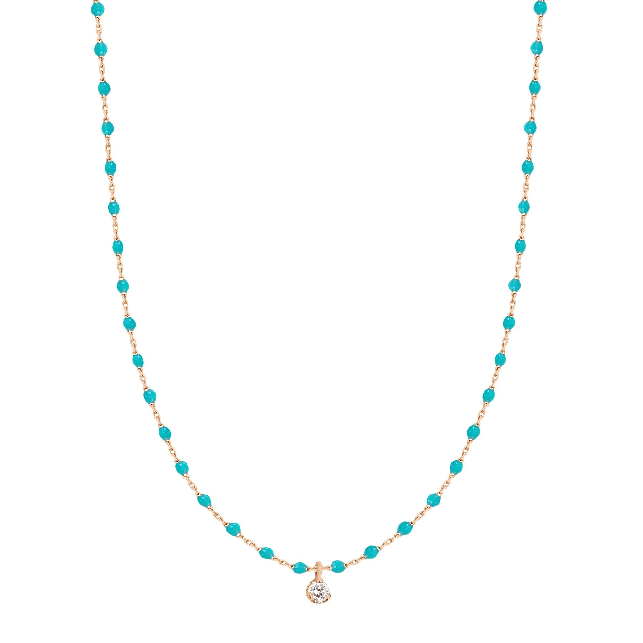 Mini Gigi Turquoise Green necklace, Rose Gold 1 Diamond, 15.7