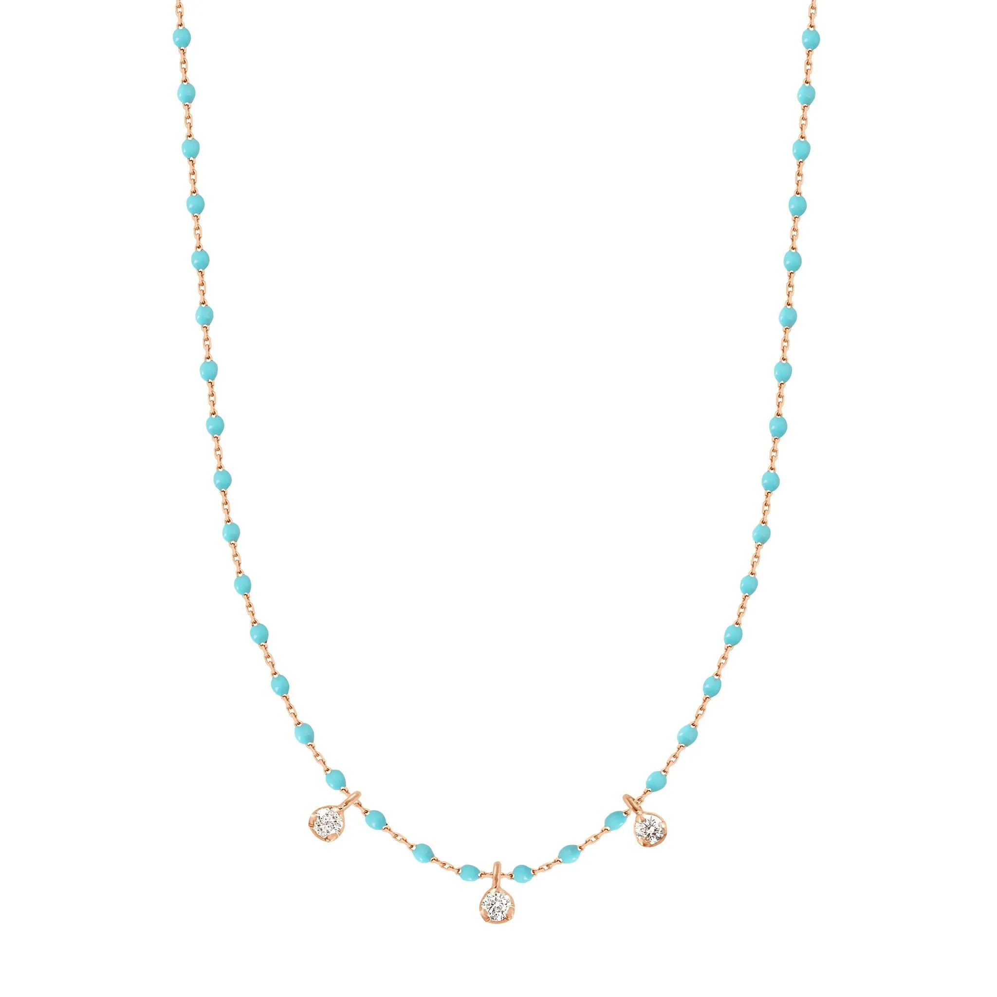 Mini Gigi Turquoise Green necklace, Rose Gold 3 diamond, 16.5