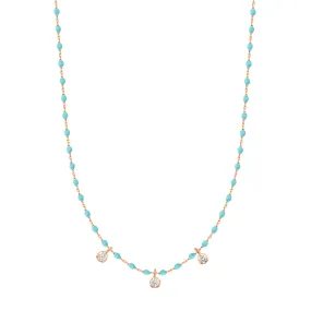 Mini Gigi Turquoise Green necklace, Rose Gold 3 diamond, 16.5