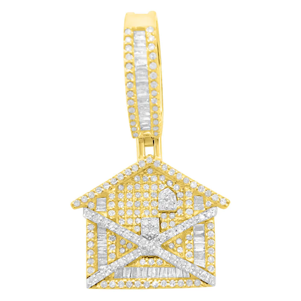 Mini Trap House Baguette Diamond Pendant .78cttw 10K Yellow Gold