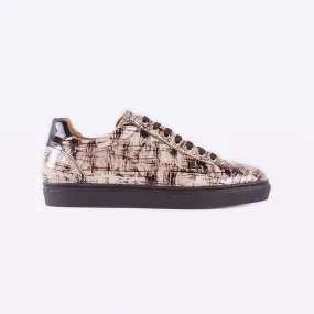 Mister 39608 Nabaz Men's Shoes Beige Crocodile Print / Calf-Skin Leather Casual Sneakers (MIS1031)