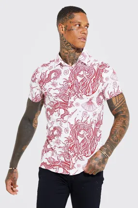 Muscle Fit Dragon Print Shirt