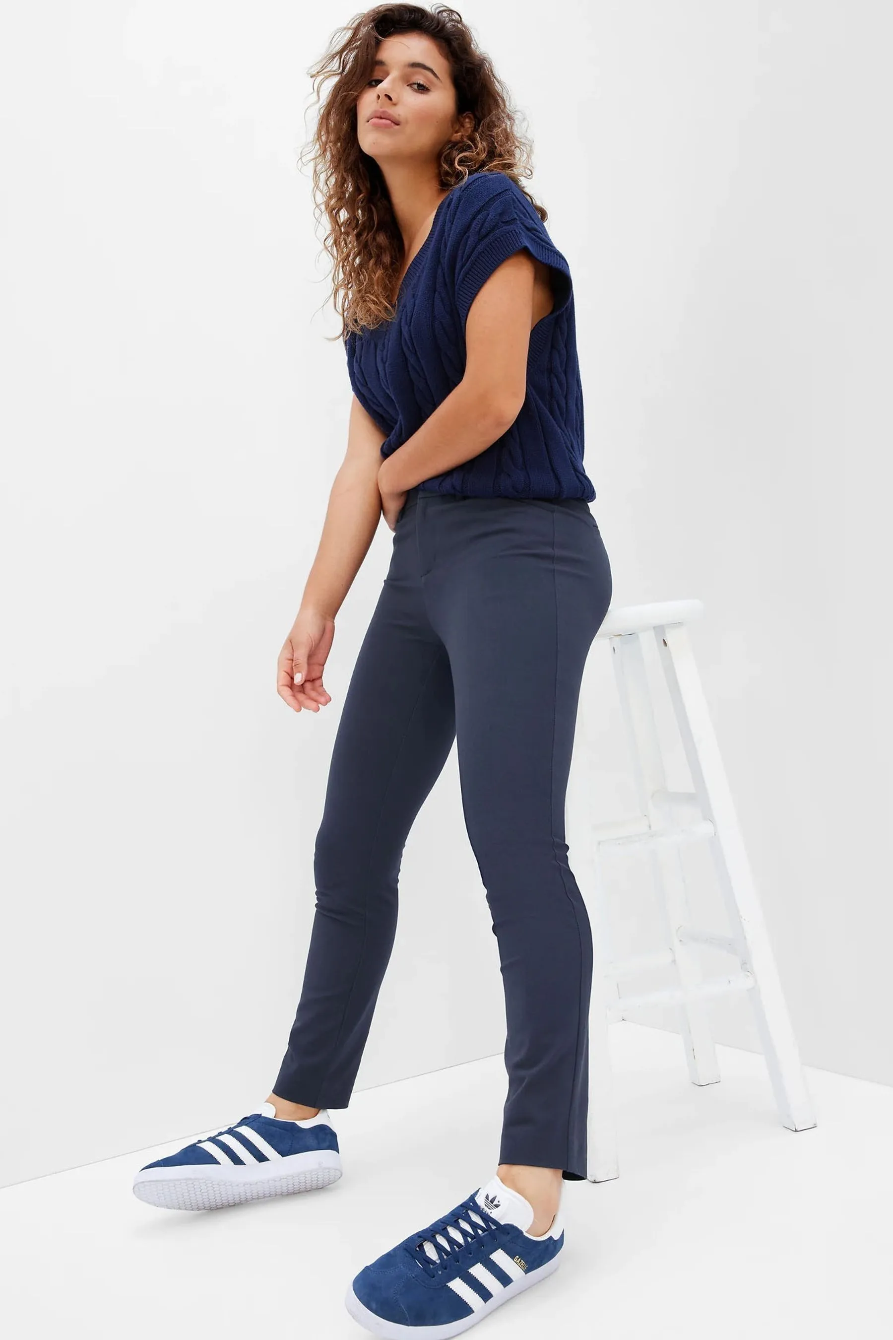 Navy Blue Skinny Cropped Work Trouser