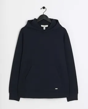 Navy slim fit textured smart hoodie