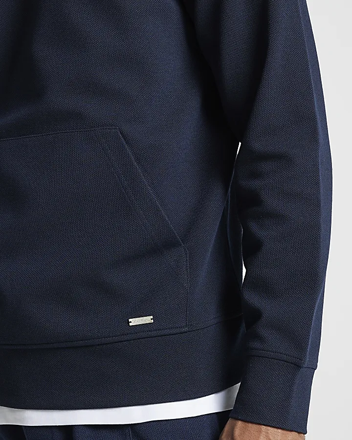 Navy slim fit textured smart hoodie