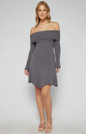 Off Shoulder A-Line Knit Dress with Panel Details (SKN815)