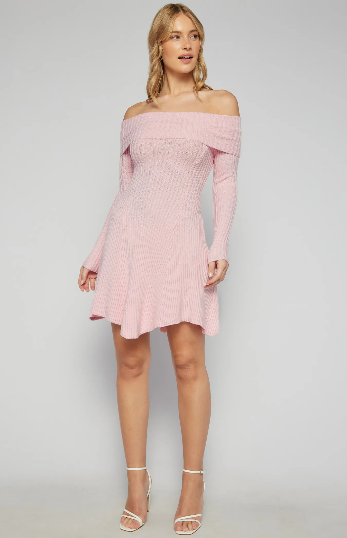 Off Shoulder A-Line Knit Dress with Panel Details (SKN815)