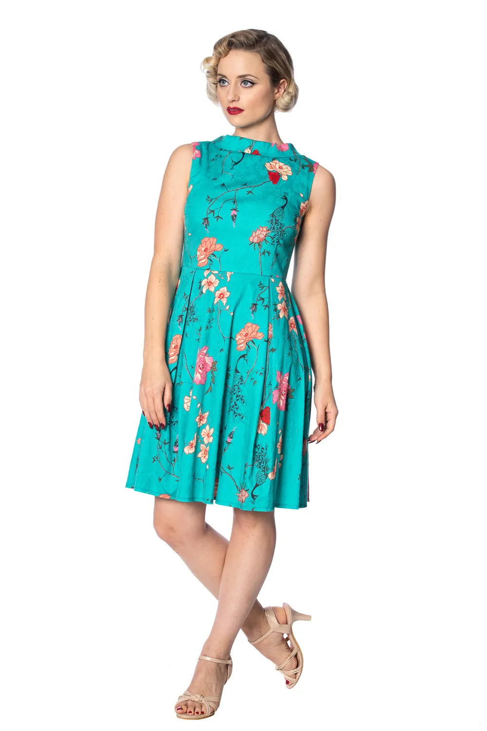 PEACOCK BAROQUE FIT N FLARE DRESS