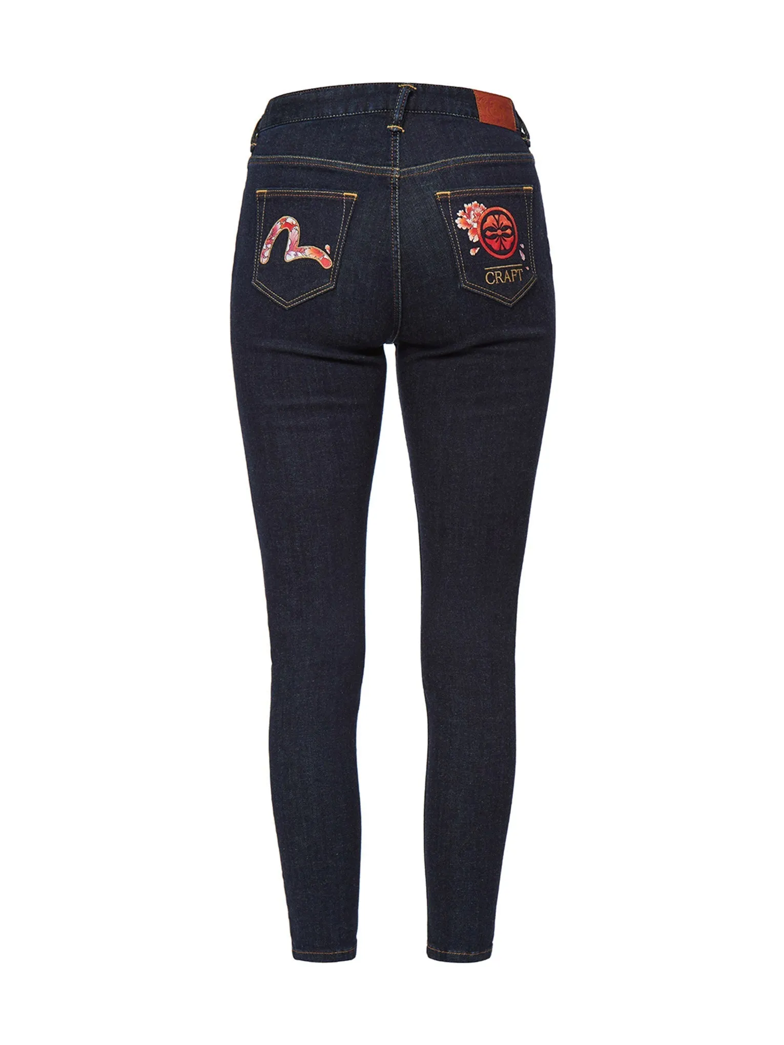 Peony-pattern Seagull and Kamon Embroidery Skinny Jeans