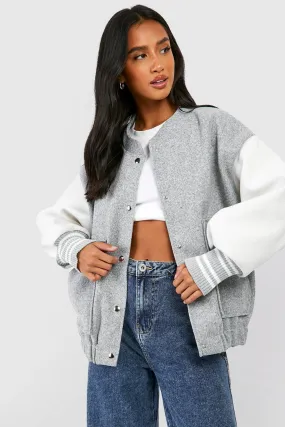 Petite Contrast Sleeve Bomber Jacket