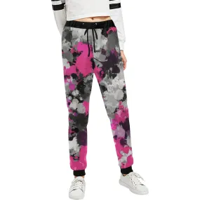 Pink and Grey Paint Splatter Women's All Over Print Jogger Sweatpants