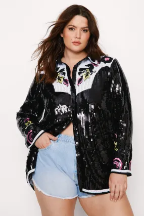 Plus Size Flower Sequin Shirt