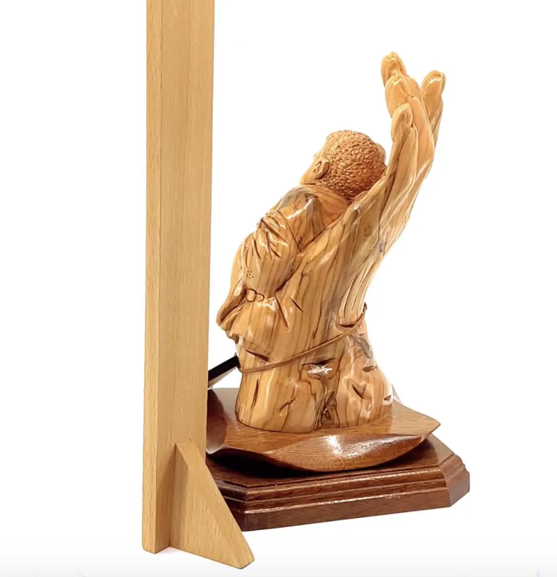 “Protected by the Hand of God” Sculpture 8.5 Tall, Made from Holy Land Olive Wood