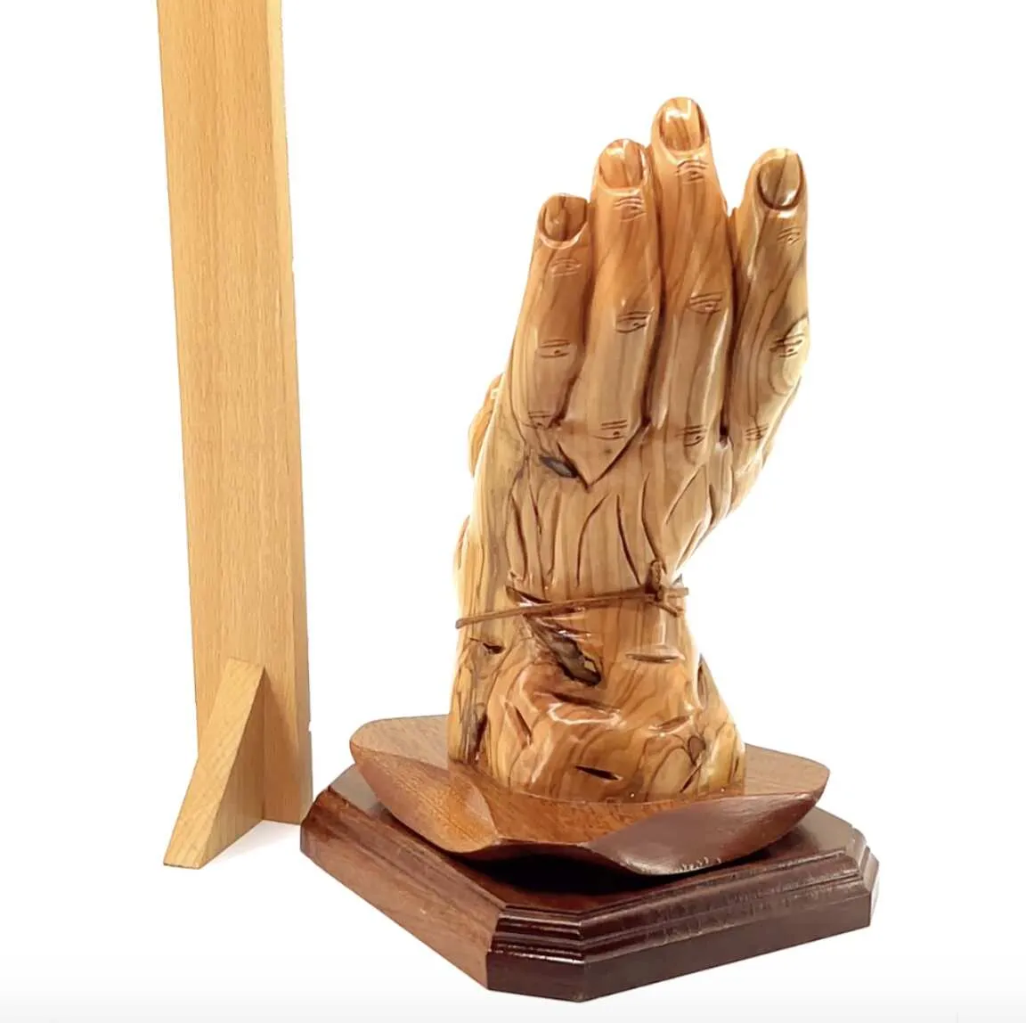 “Protected by the Hand of God” Sculpture 8.5 Tall, Made from Holy Land Olive Wood