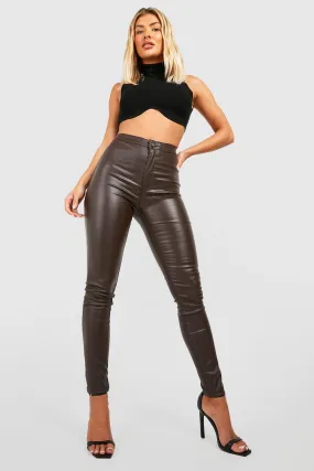 Pu Coated High Waisted Disco Skinny Jeans