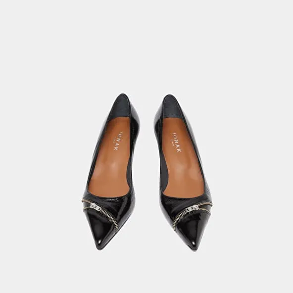 Pumps with zip in black shiny leather