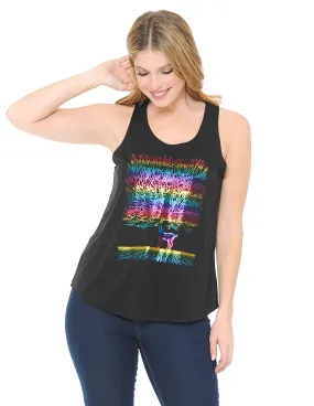 Rainbow Foiled Deer Tree Black Tank