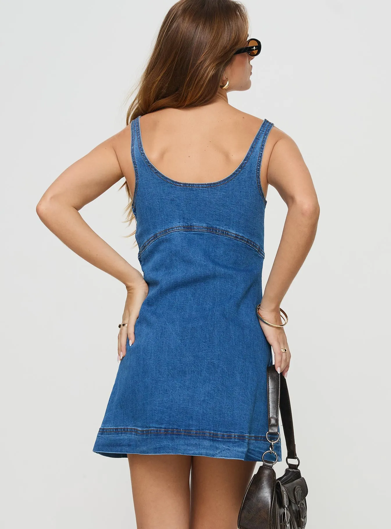 Rautha Denim Mini Dress Mid Wash Tall