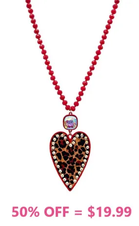 Red Crystal Necklace with leopard bling heart