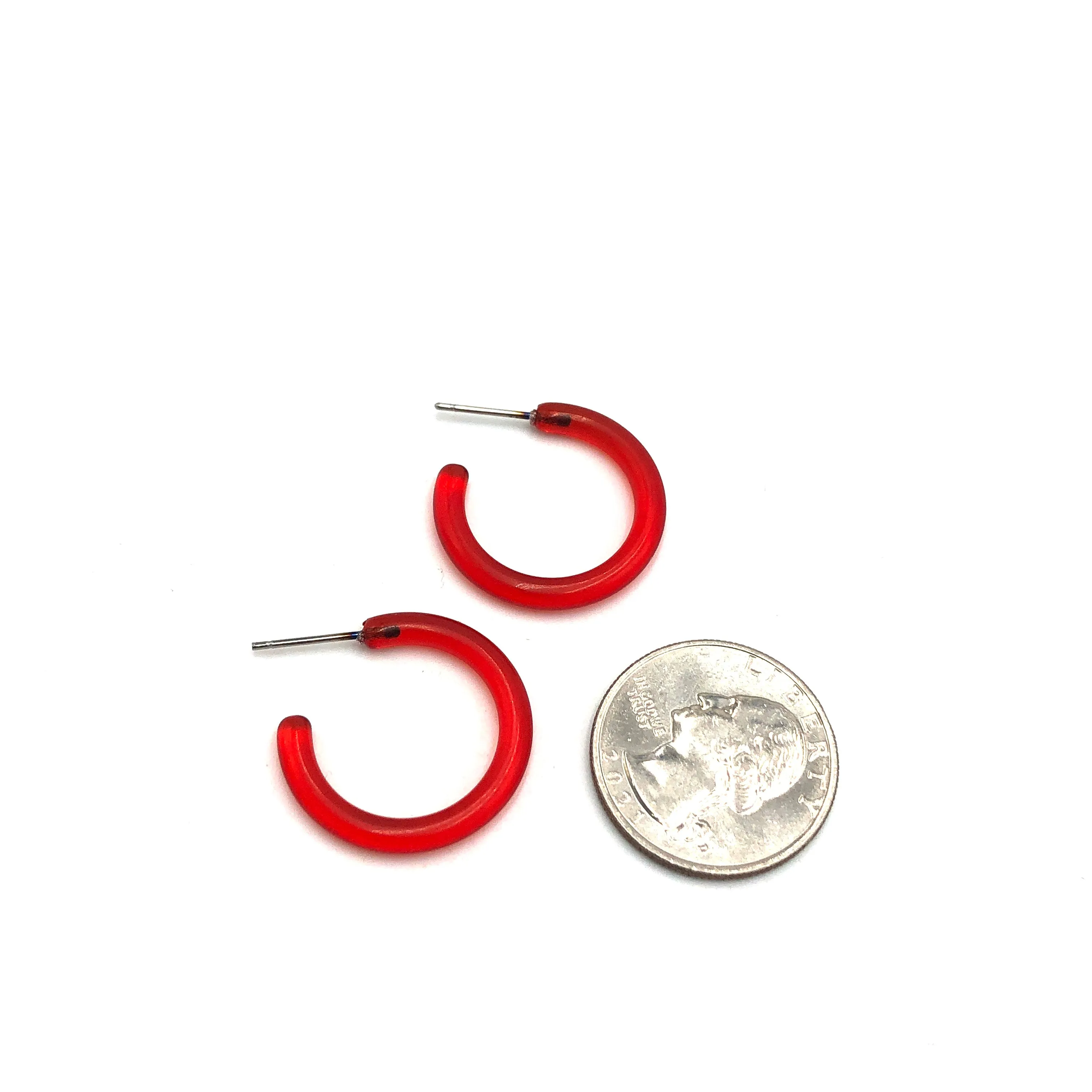 Red Small Jelly Tube Hoop Earrings -1