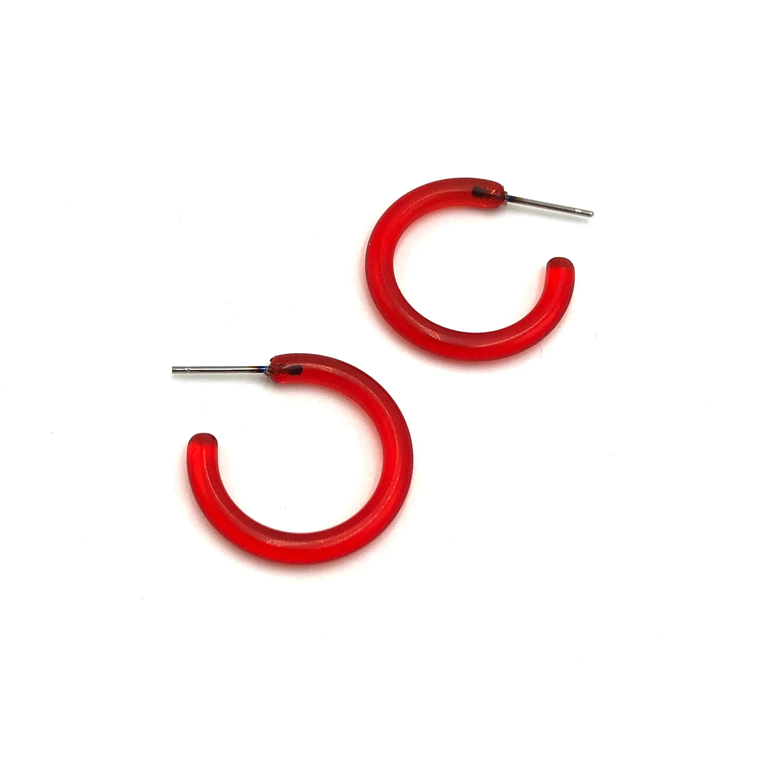 Red Small Jelly Tube Hoop Earrings -1