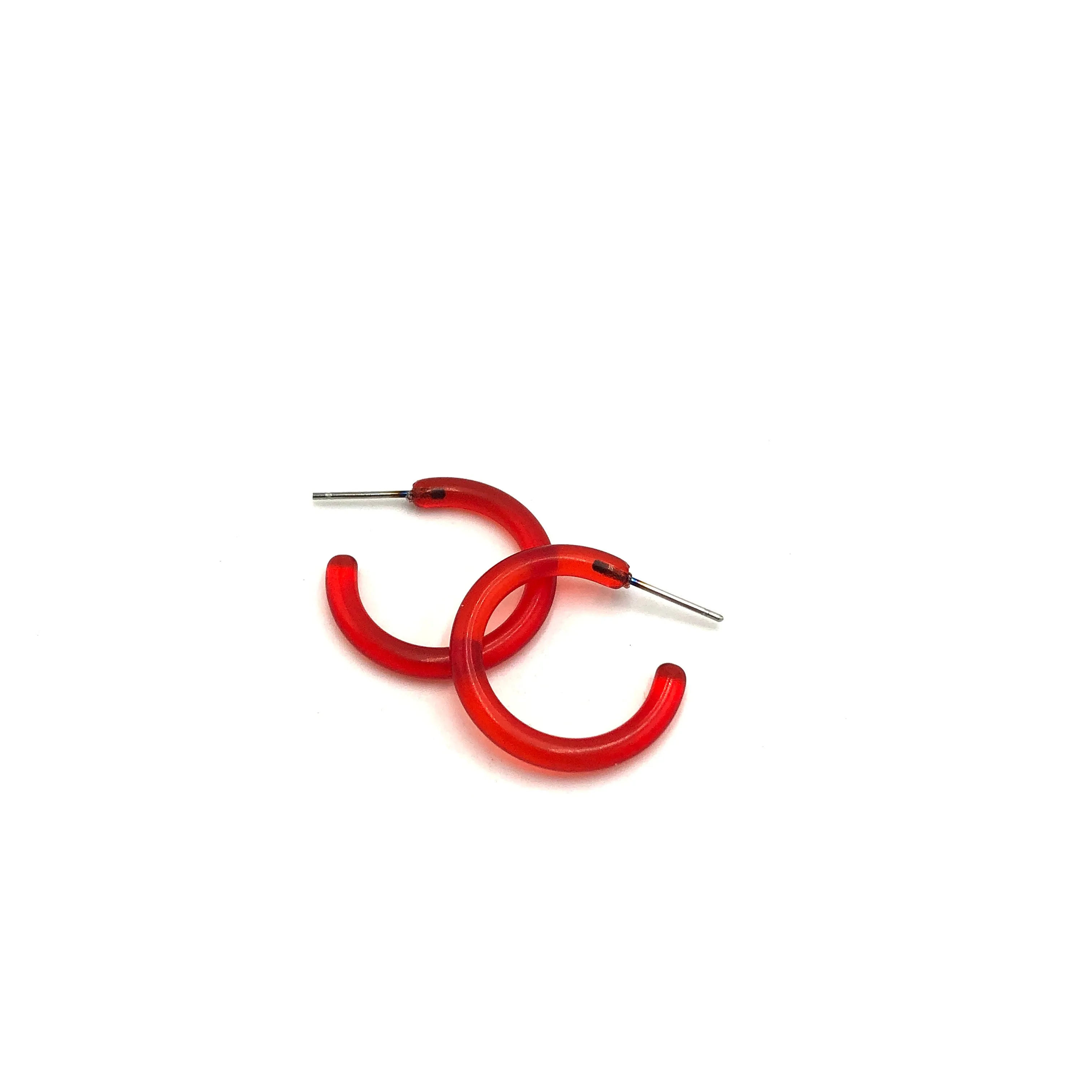 Red Small Jelly Tube Hoop Earrings -1