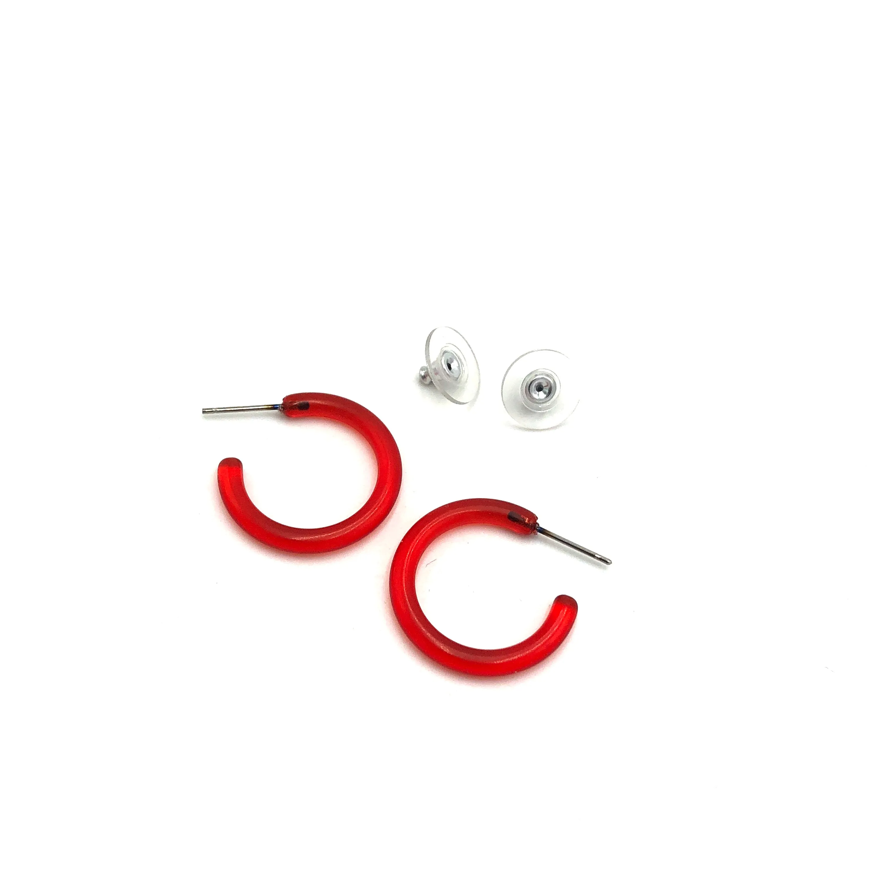 Red Small Jelly Tube Hoop Earrings -1