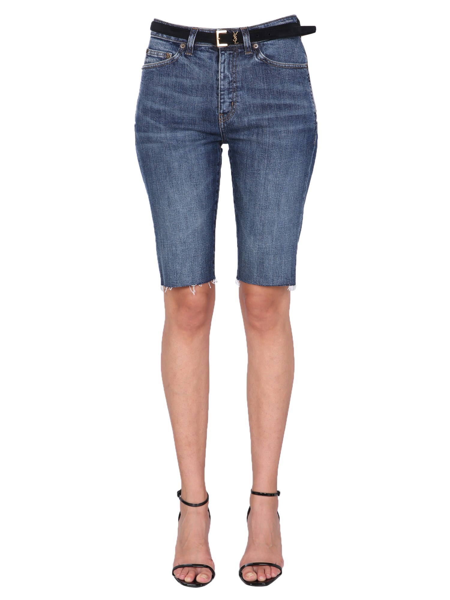 SAINT LAURENT    SKINNY FIT BERMUDA COTTON DENIM SHORTS