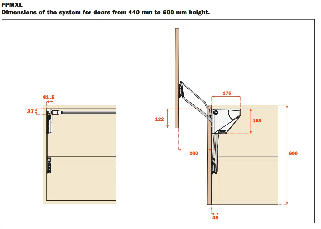 Salice EvoLift Parallel Lift System for Tall Doors (440-600mm)