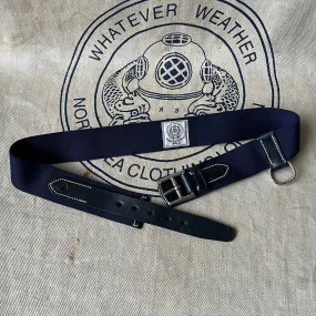 SAMPLE SALE - WIDE WOOL WEBBING AND LEATHER BELT WITH D RING - NAVY / NAVY