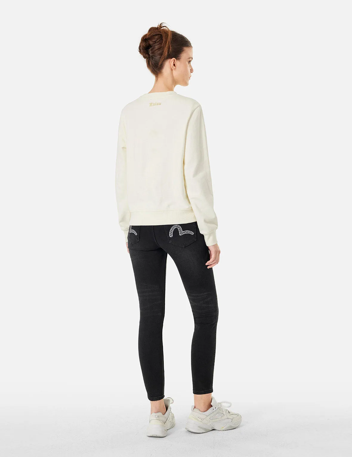 Seagull Embroidery High-Waist Skinny Jeans