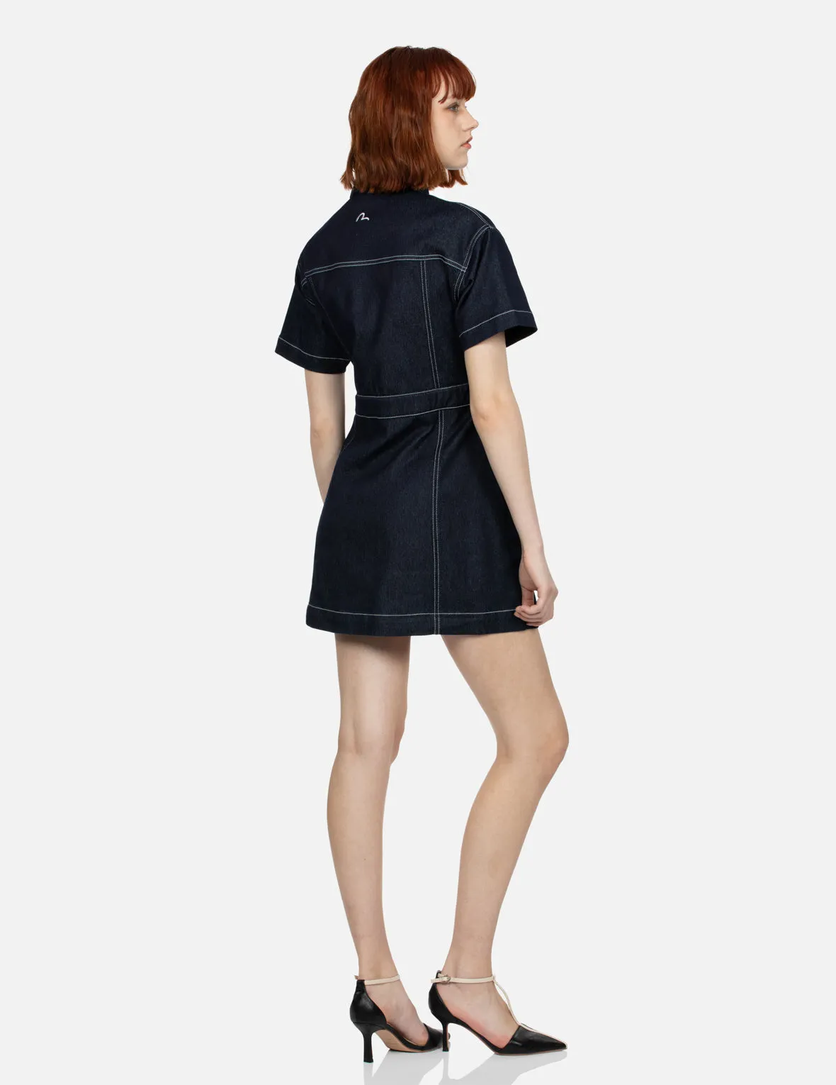 Seagull Embroidery Loose Fit Denim Shirt Dress