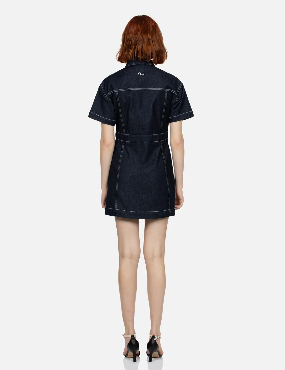 Seagull Embroidery Loose Fit Denim Shirt Dress