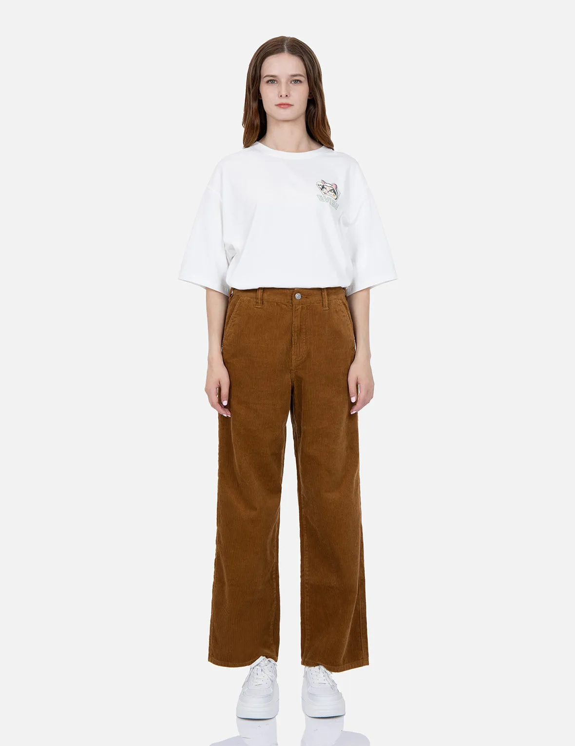 Seagull Embroidery Straight-fit Corduroy Trousers