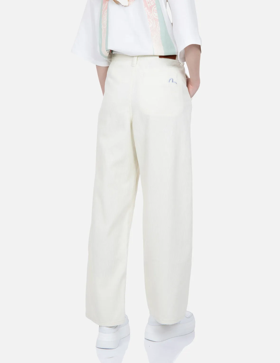 Seagull Embroidery Straight-fit Corduroy Trousers