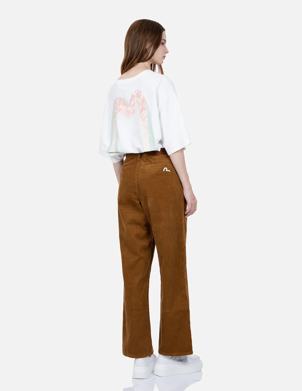 Seagull Embroidery Straight-fit Corduroy Trousers