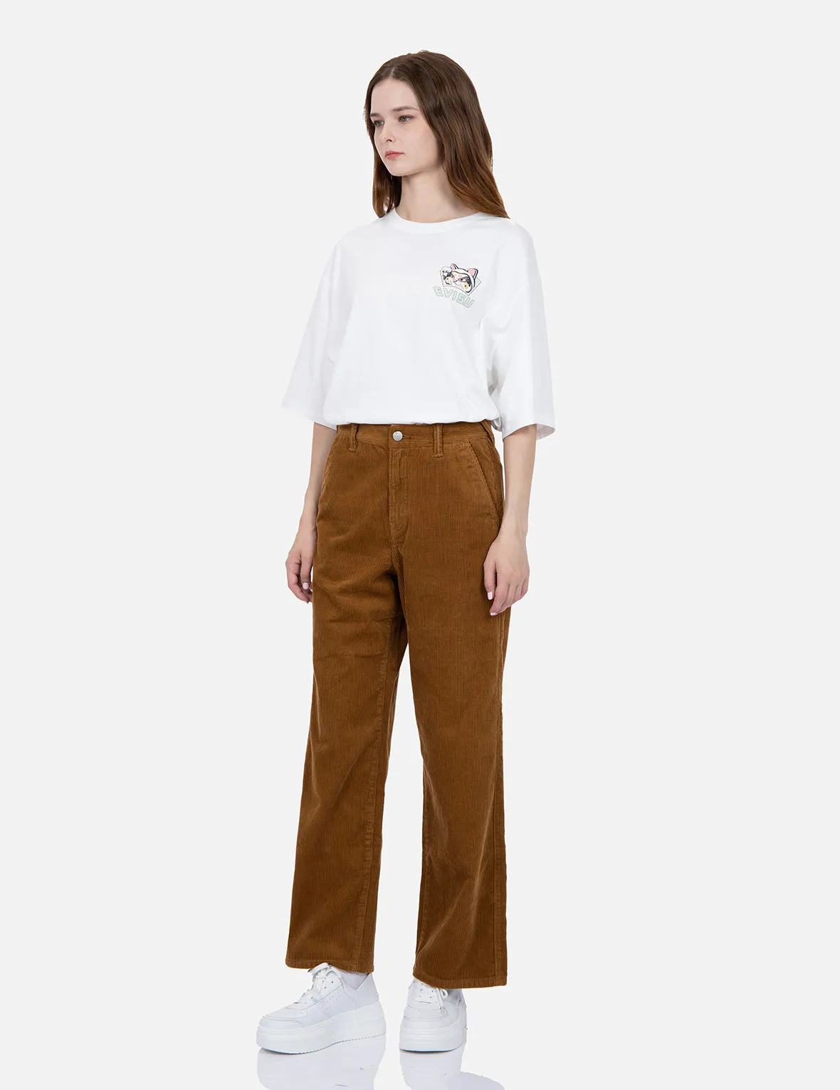 Seagull Embroidery Straight-fit Corduroy Trousers