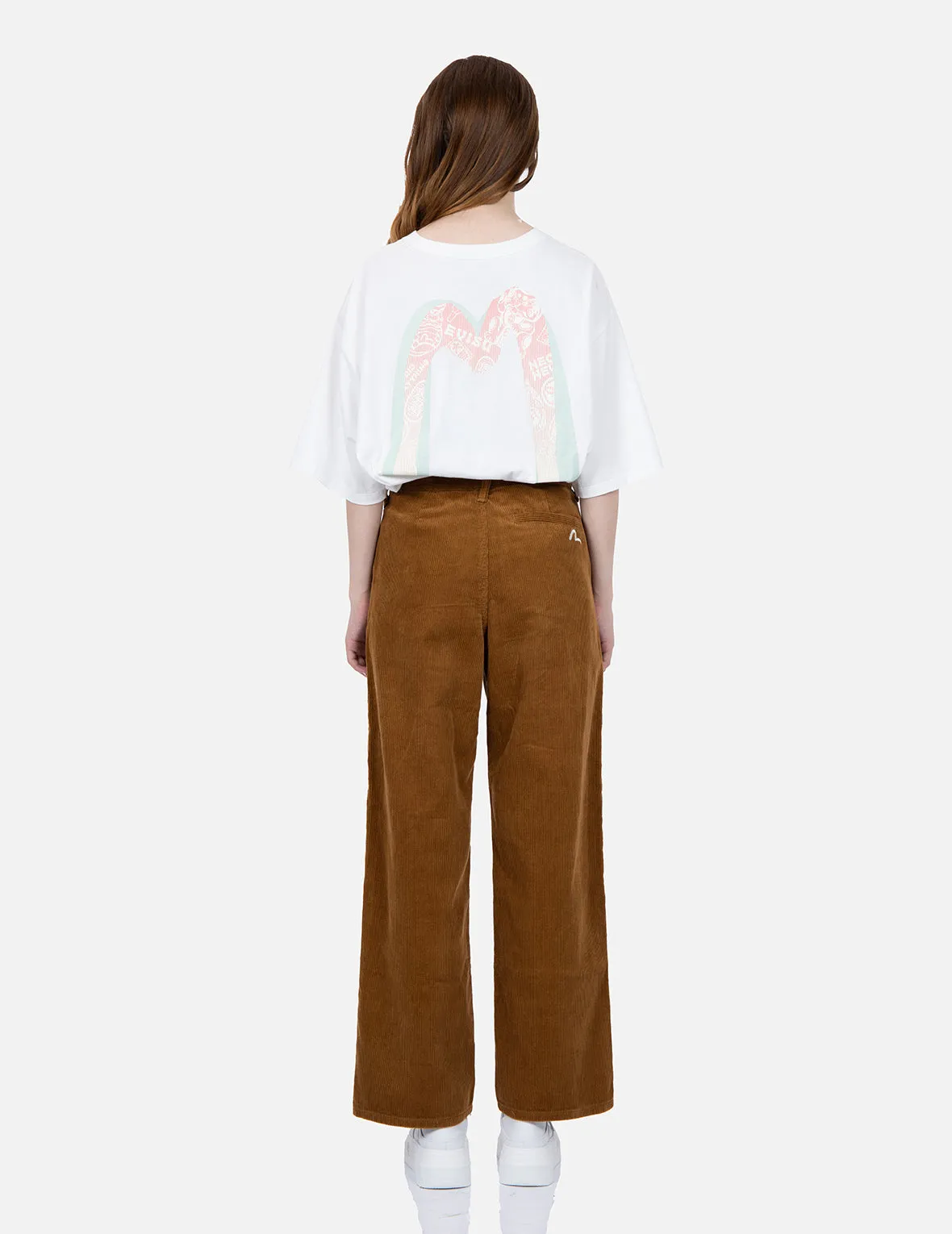 Seagull Embroidery Straight-fit Corduroy Trousers